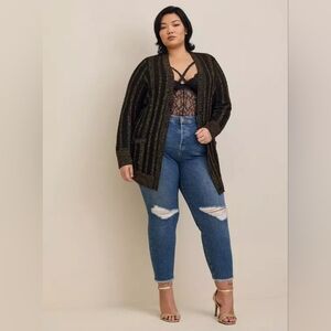 TORRID Cable Boyfriend Cardigan Sweater Size 2X Black And Gold Stretch Plus Size